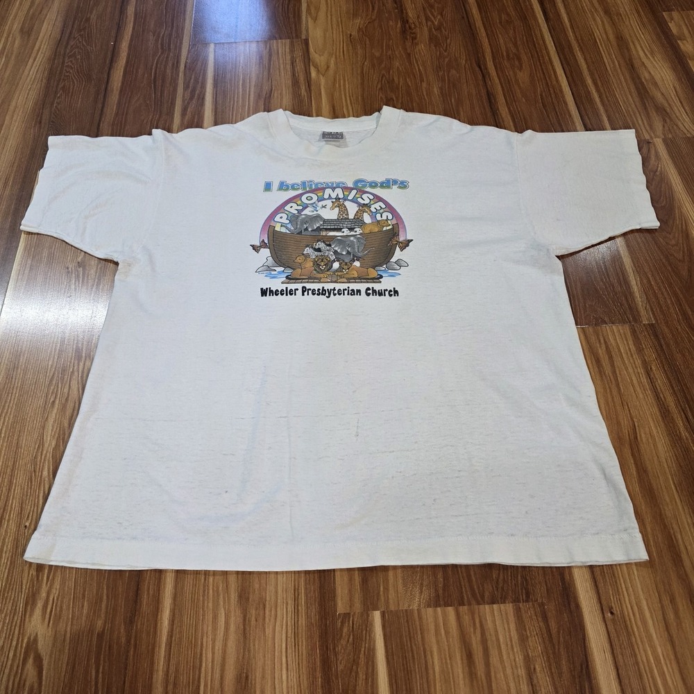 Vintage Gods Promises Shirt Mens XL White Fruit Of The Loom Noahs Ark Church 90s